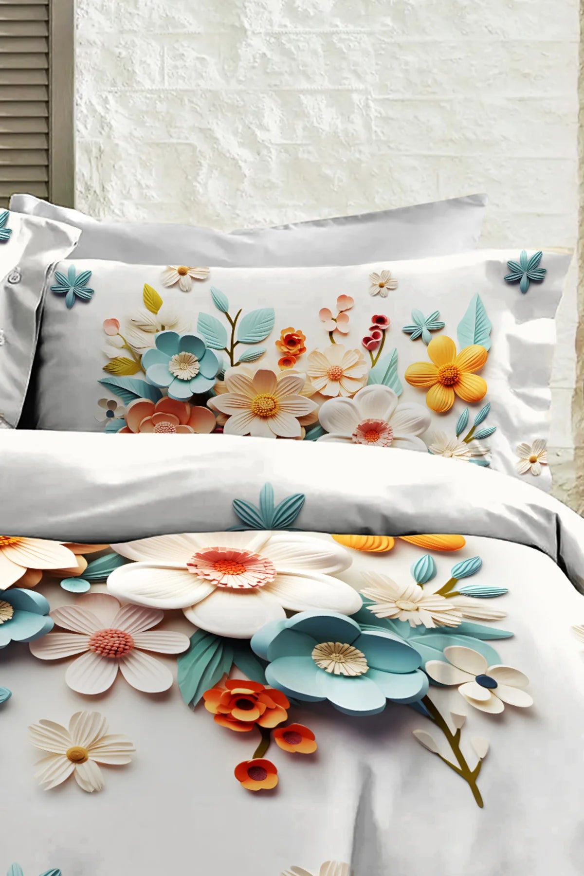 %100 PAMUK Percale Çeyizlik Luxury 5D Dijital Çift Kişilik Nevresim Takımı Lotus