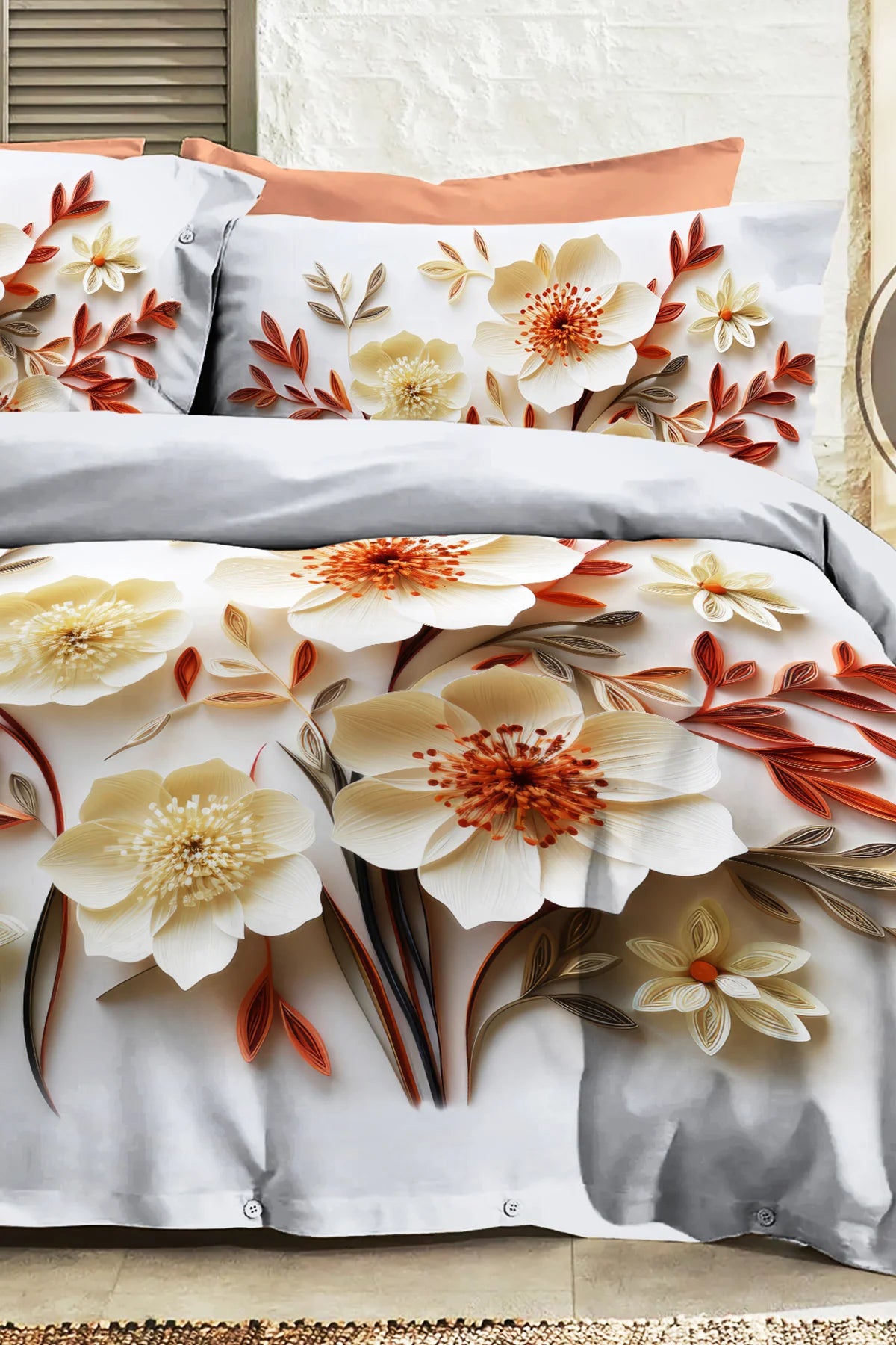 %100 PAMUK Percale Çeyizlik Luxury 5D Dijital Çift Kişilik Nevresim Takımı Lotus