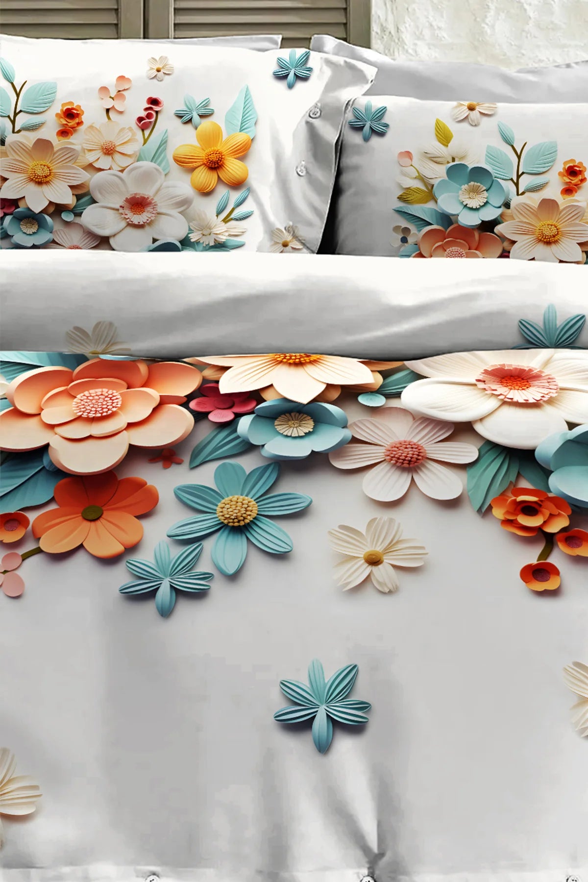 %100 PAMUK Percale Çeyizlik Luxury 5D Dijital Çift Kişilik Nevresim Takımı Lotus