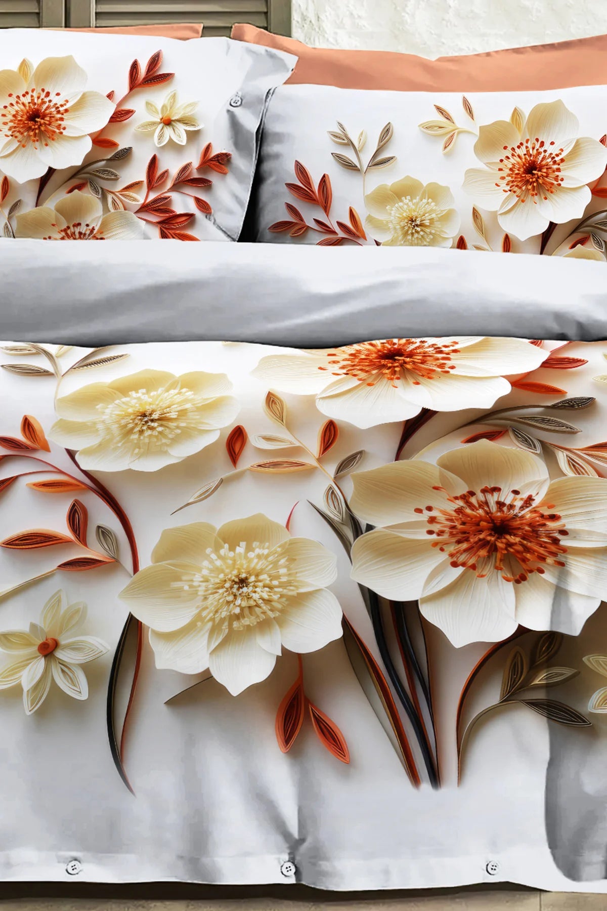 %100 PAMUK Percale Çeyizlik Luxury 5D Dijital Çift Kişilik Nevresim Takımı Lotus