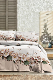 %100 PAMUK Percale Çeyizlik Luxury 5D Dijital Çift Kişilik Nevresim Takımı Mimoza