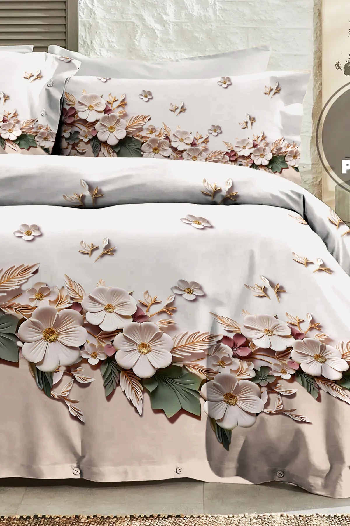 %100 PAMUK Percale Çeyizlik Luxury 5D Dijital Çift Kişilik Nevresim Takımı Mimoza