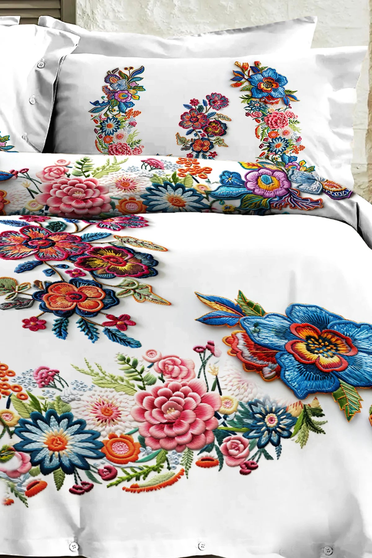 %100 PAMUK Percale Çeyizlik Luxury 5D Dijital Çift Kişilik Nevresim Takımı Nakış