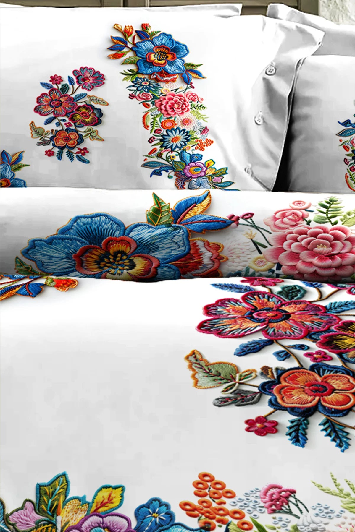 %100 PAMUK Percale Çeyizlik Luxury 5D Dijital Çift Kişilik Nevresim Takımı Nakış