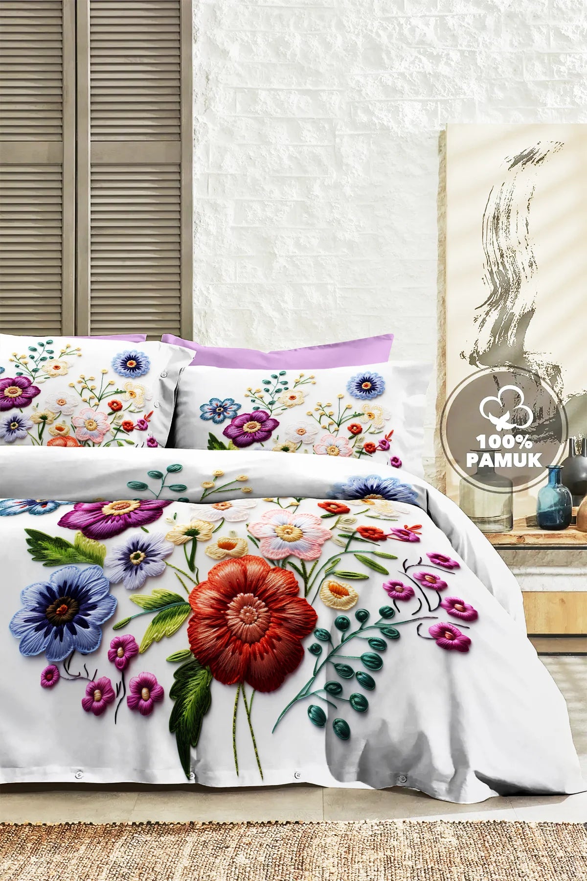 %100 PAMUK Percale Çeyizlik Luxury 5D Dijital Çift Kişilik Nevresim Takımı Orkide