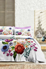 %100 PAMUK Percale Çeyizlik Luxury 5D Dijital Çift Kişilik Nevresim Takımı Nakkaş