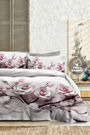%100 PAMUK Percale Çeyizlik Luxury 5D Dijital Çift Kişilik Nevresim Takımı Rose