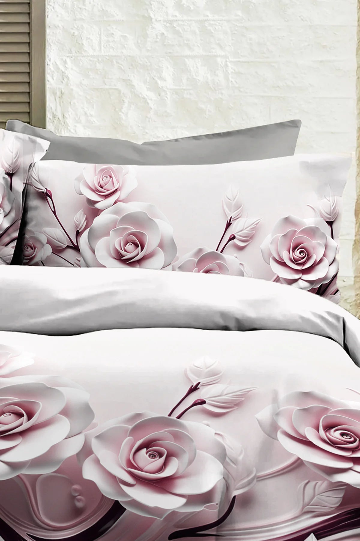 %100 PAMUK Percale Çeyizlik Luxury 5D Dijital Çift Kişilik Nevresim Takımı Rose
