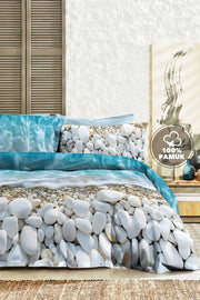 %100 PAMUK Percale Çeyizlik Luxury 5D Dijital Çift Kişilik Nevresim Takımı Sahil