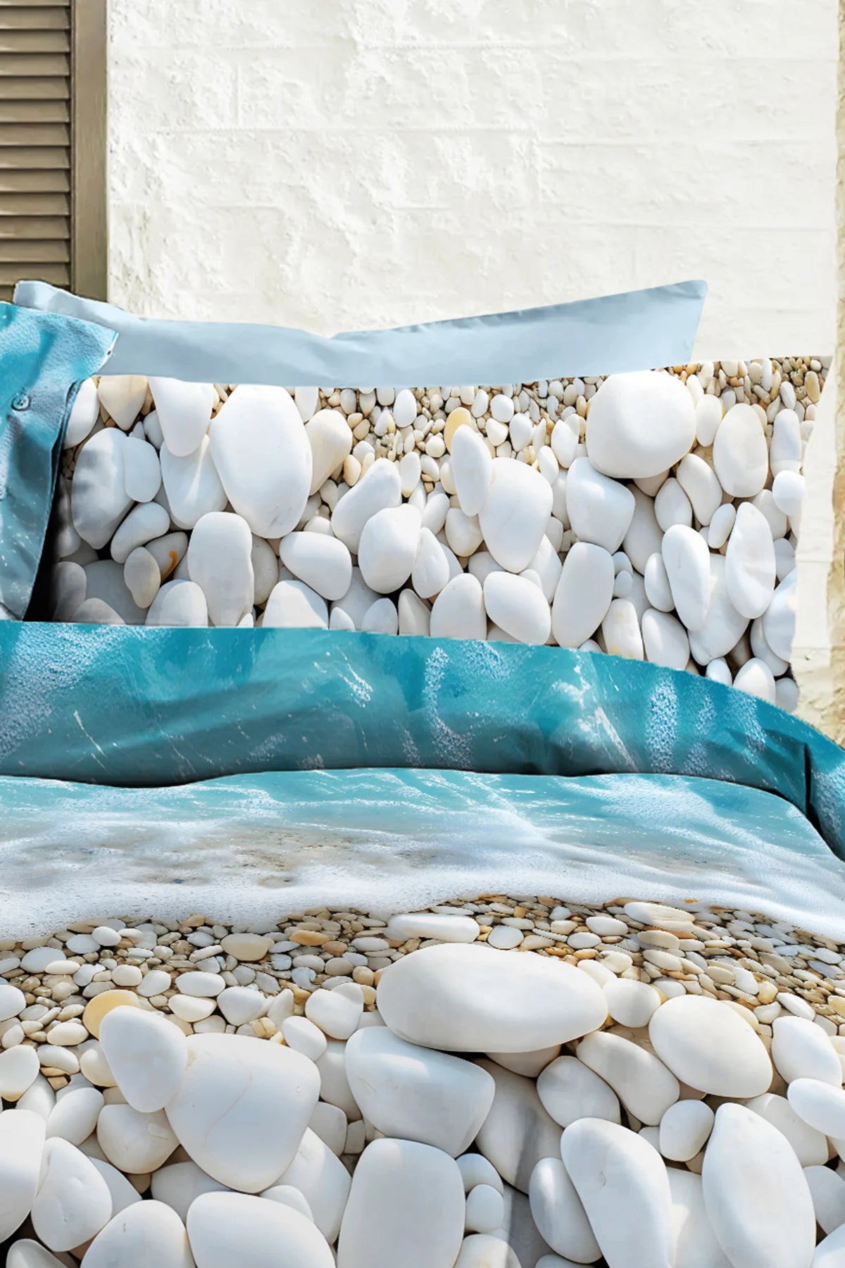 %100 PAMUK Percale Çeyizlik Luxury 5D Dijital Çift Kişilik Nevresim Takımı Sahil