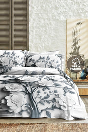%100 PAMUK Percale Çeyizlik Luxury 5D Dijital Çift Kişilik Nevresim Takımı Silver