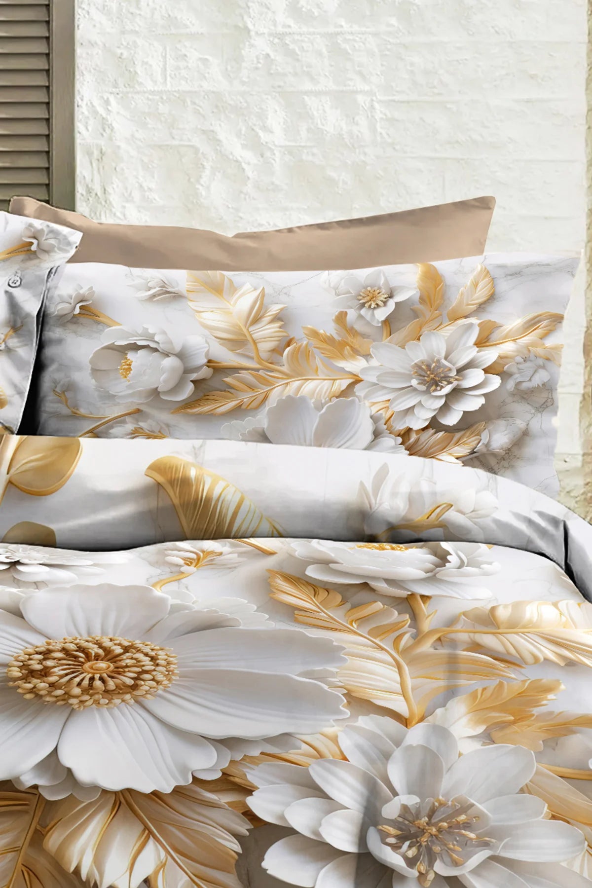%100 PAMUK Percale Çeyizlik Luxury 5D Dijital Çift Kişilik Nevresim Takımı Whıte