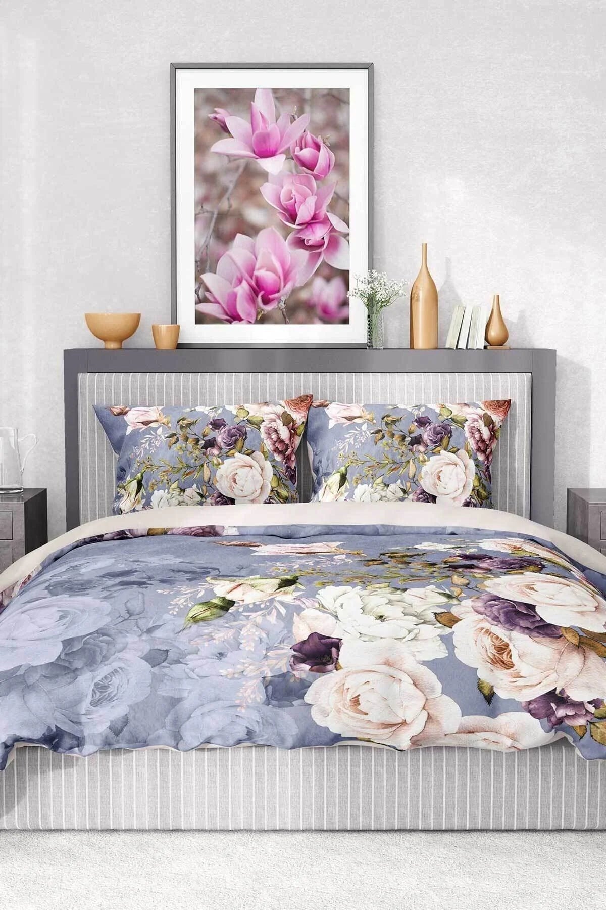 %100 Pamuk Çift Kişilik Nevresim Takımı Deluxe Exclusive 3D Rose