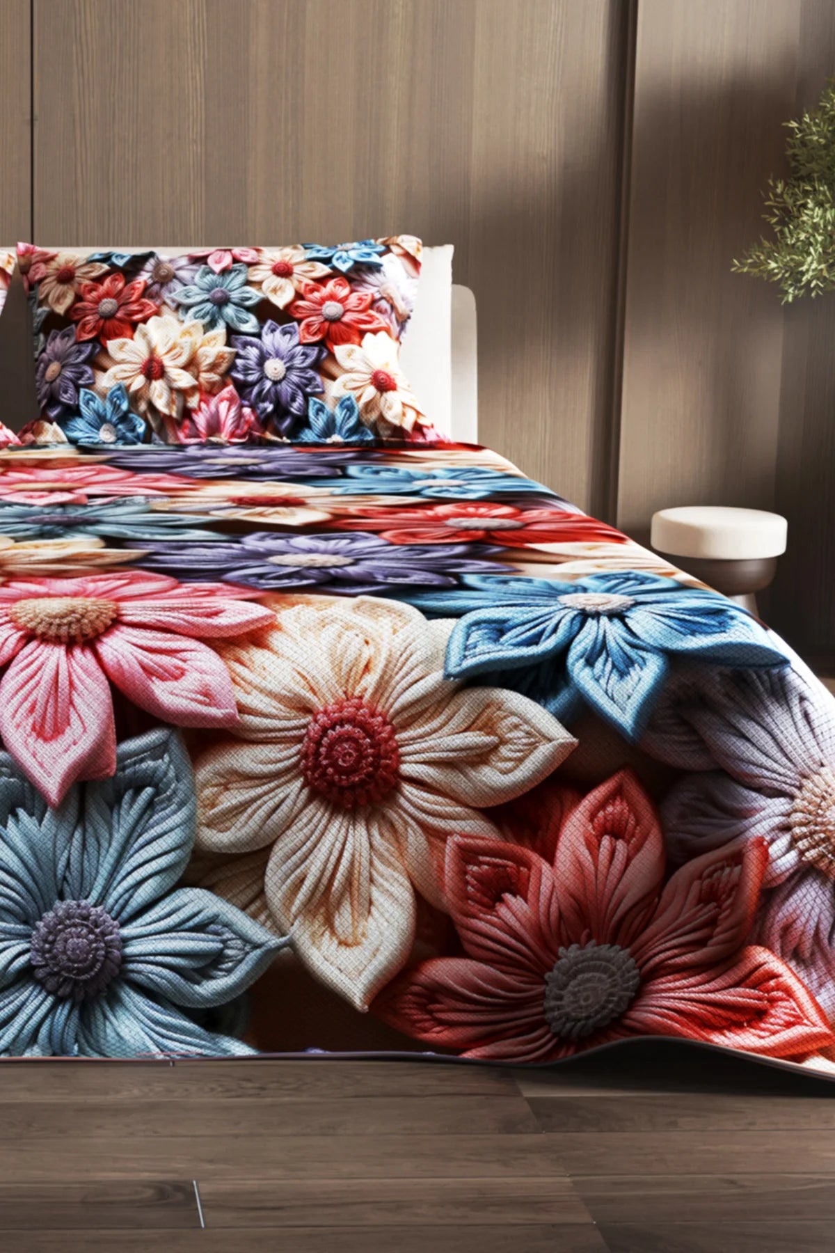 %100 Pamuk Çift Kişilik Pike Takımı Yatak Örtüsü Özel Dokuma Candle Motifs