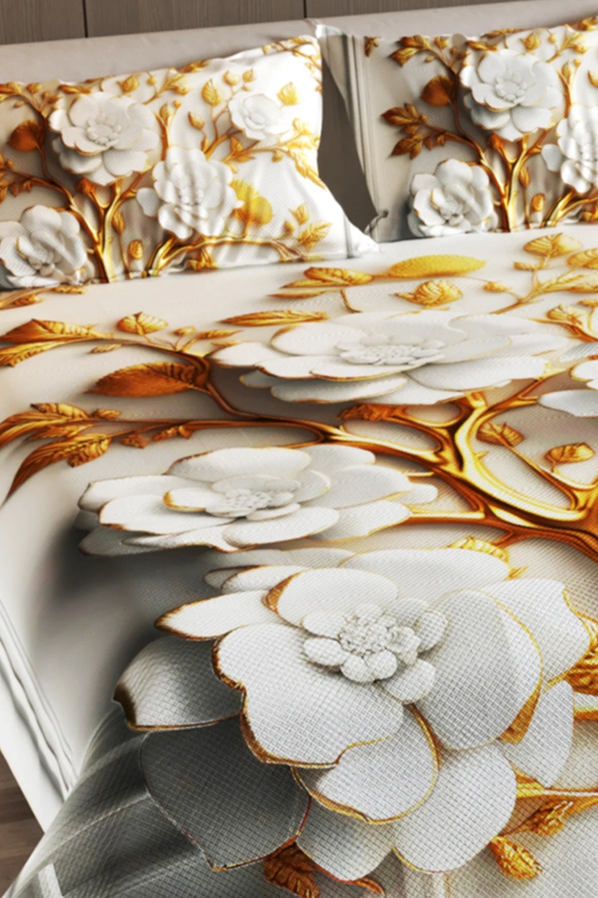 %100 Pamuk Çift Kişilik Pike Takımı Yatak Örtüsü Özel Dokuma Dore