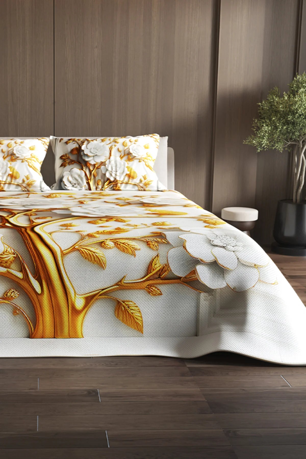 %100 Pamuk Çift Kişilik Pike Takımı Yatak Örtüsü Özel Dokuma Dore