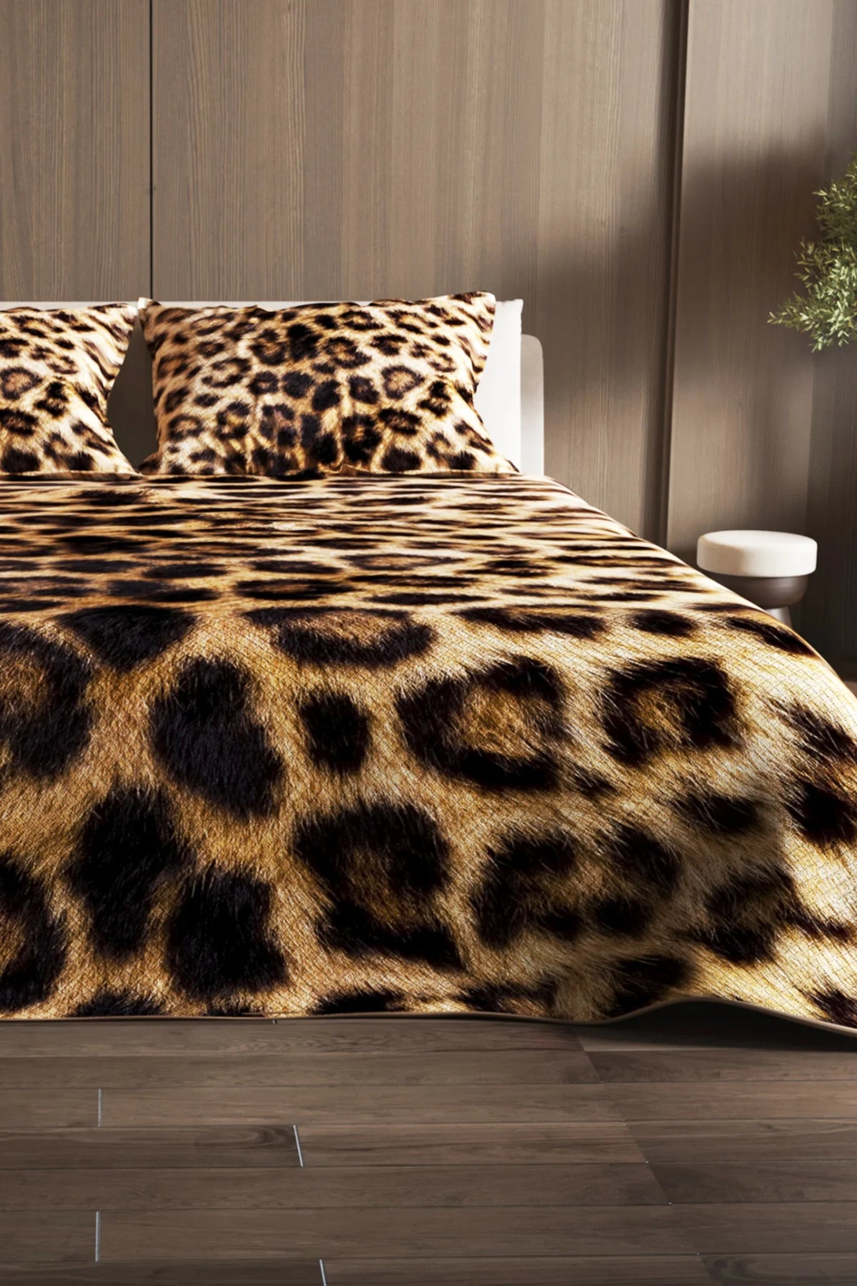 %100 Pamuk Çift Kişilik Pike Takımı Yatak Örtüsü Özel Dokuma Leopard Feather