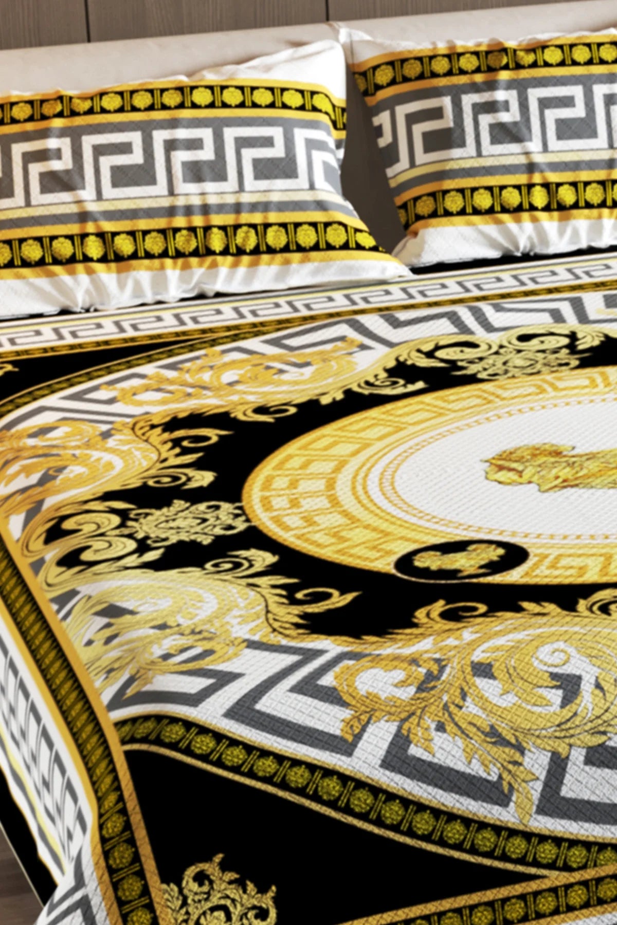 %100 Pamuk Çift Kişilik Pike Takımı Yatak Örtüsü Özel Dokuma Medusa