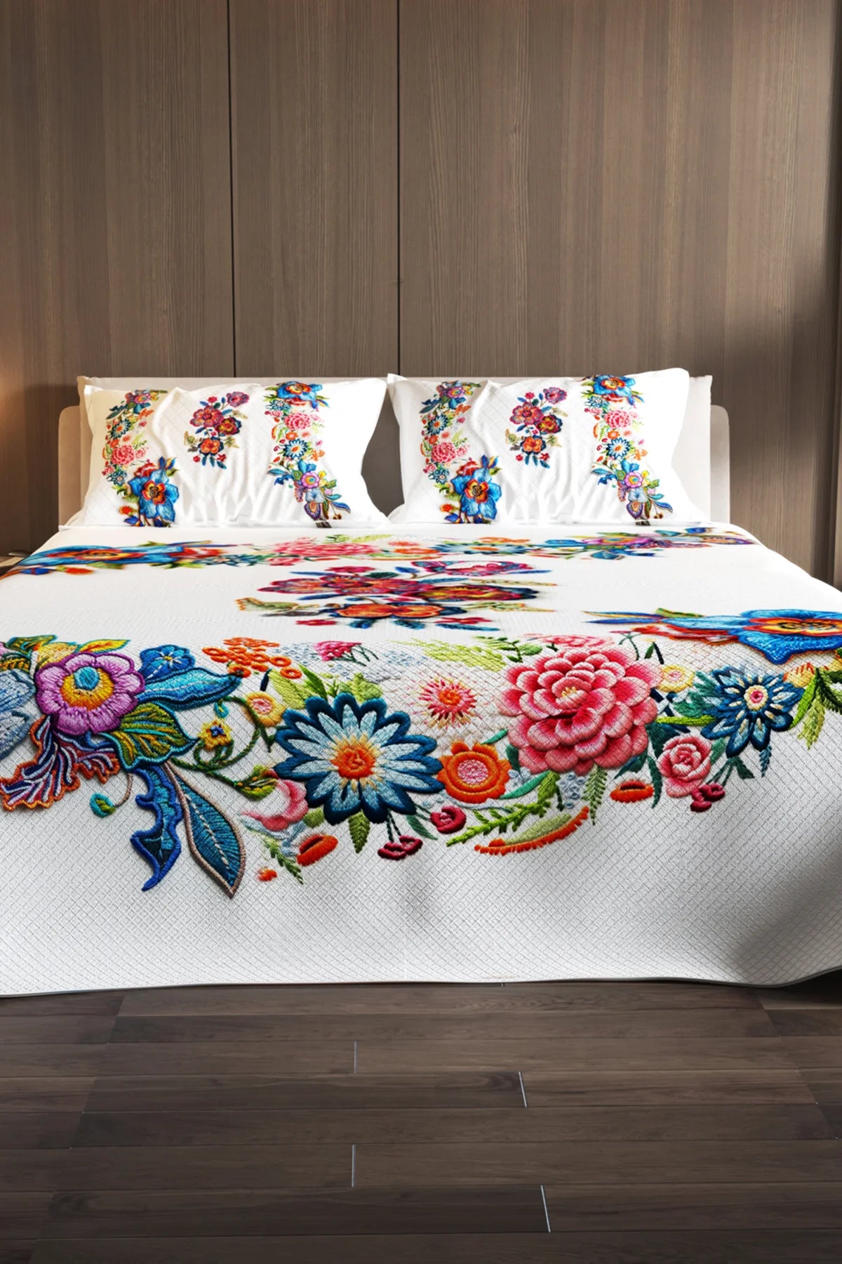 %100 Pamuk Çift Kişilik Pike Takımı Yatak Örtüsü Özel Dokuma Nakkaş 3