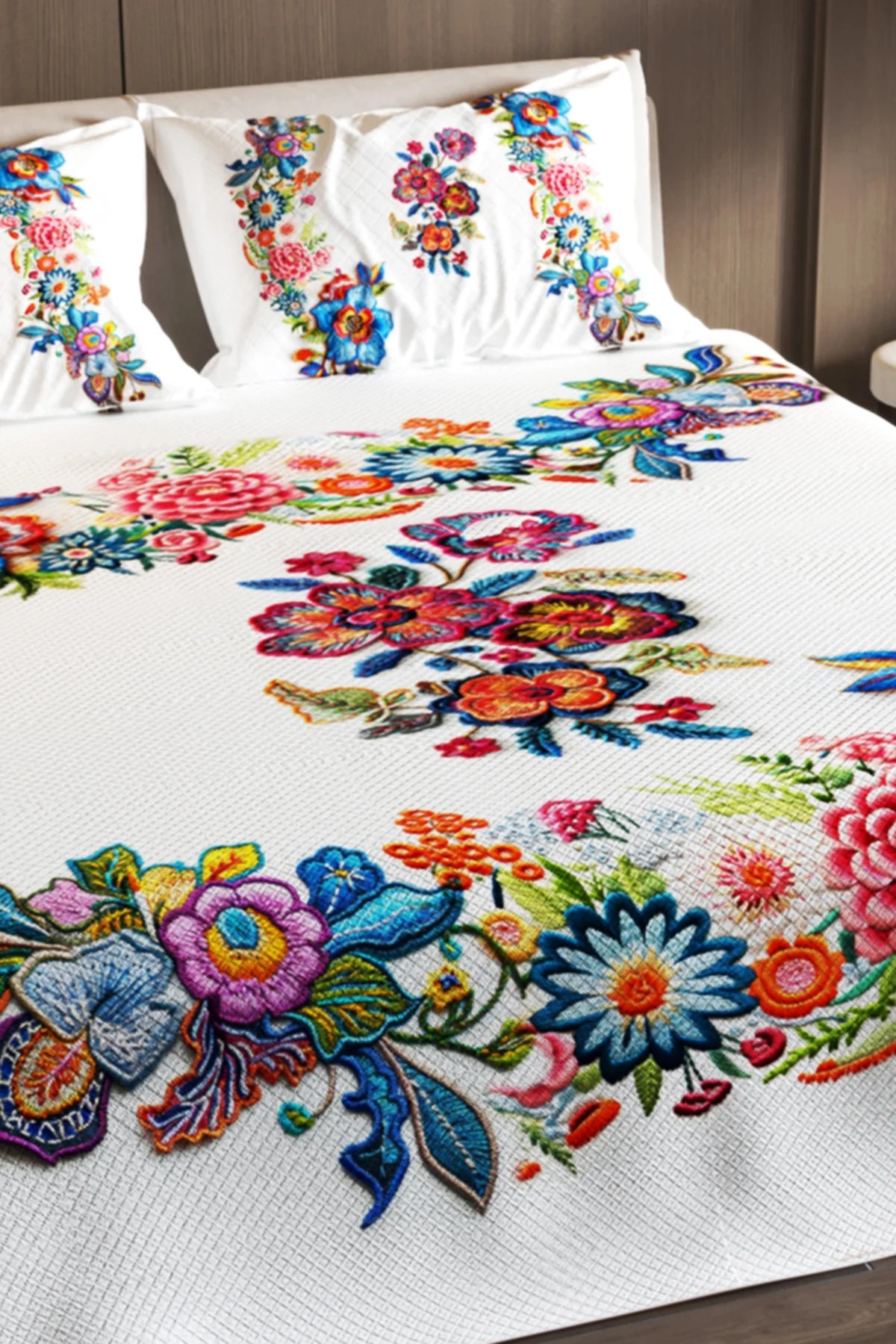 %100 Pamuk Çift Kişilik Pike Takımı Yatak Örtüsü Özel Dokuma Nakkaş 3