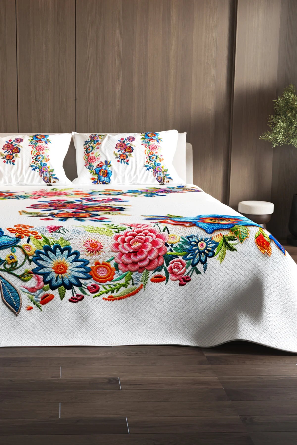 %100 Pamuk Çift Kişilik Pike Takımı Yatak Örtüsü Özel Dokuma Nakkaş 3