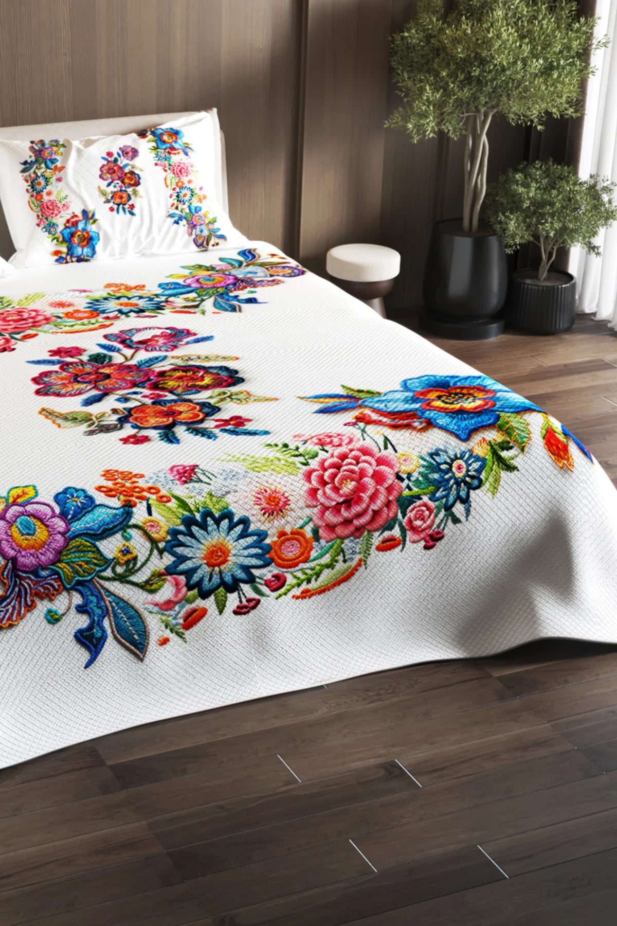 %100 Pamuk Çift Kişilik Pike Takımı Yatak Örtüsü Özel Dokuma Nakkaş 3