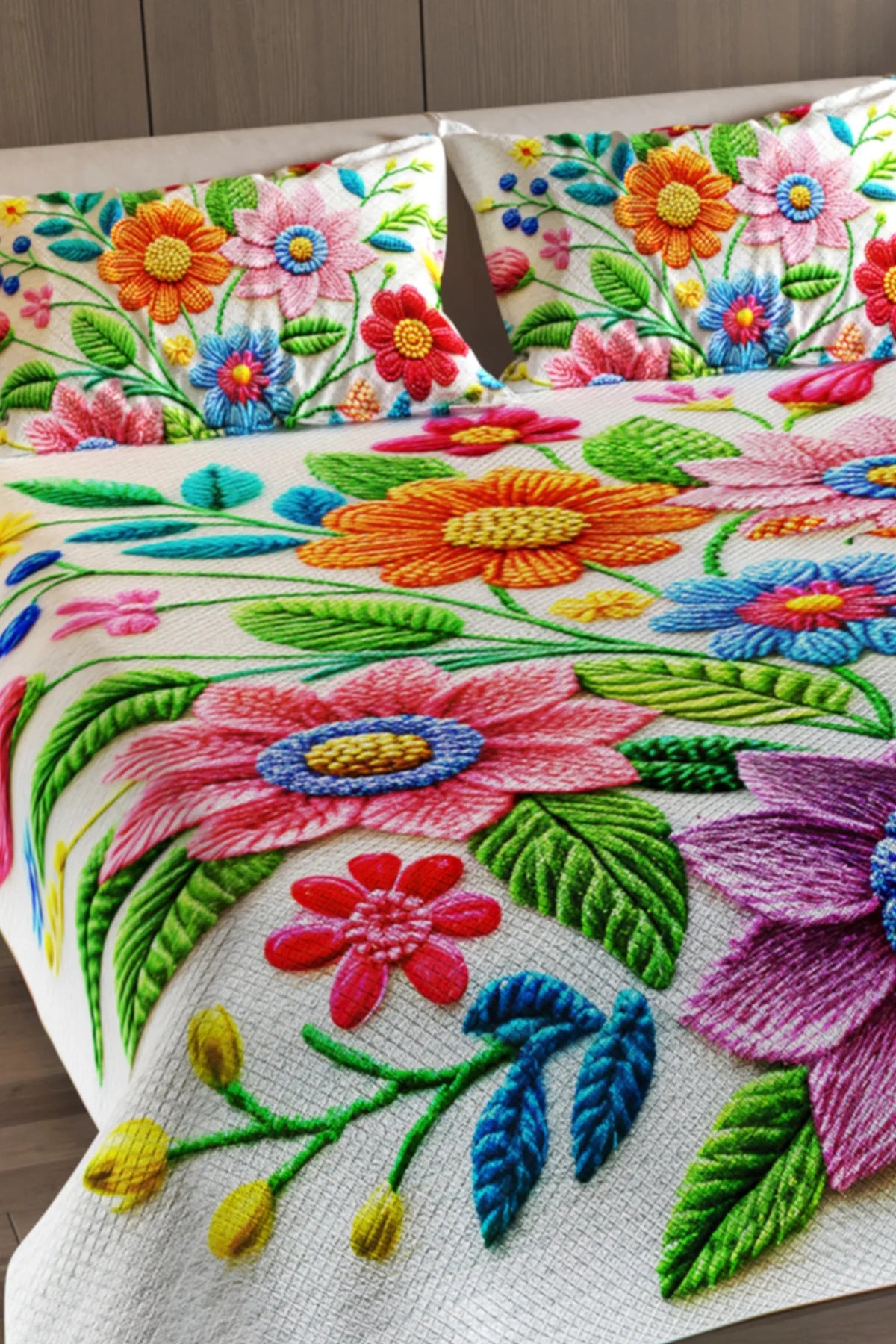 %100 Pamuk Çift Kişilik Pike Takımı Yatak Örtüsü Özel Dokuma Nakkaş