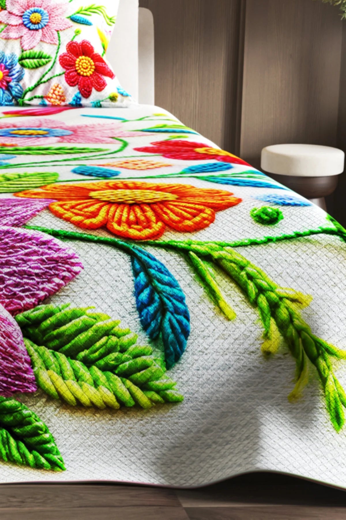 %100 Pamuk Çift Kişilik Pike Takımı Yatak Örtüsü Özel Dokuma Nakkaş