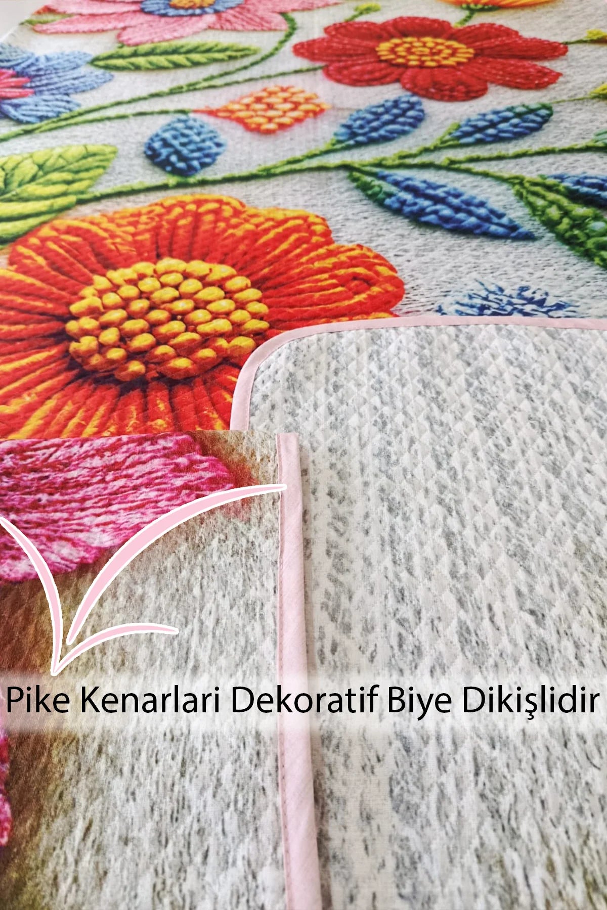 %100 Pamuk Çift Kişilik Pike Takımı Yatak Örtüsü Özel Dokuma Nakkaş