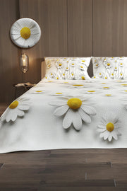 %100 Pamuk Çift Kişilik Pike Takımı Yatak Örtüsü Özel Dokuma Papatya