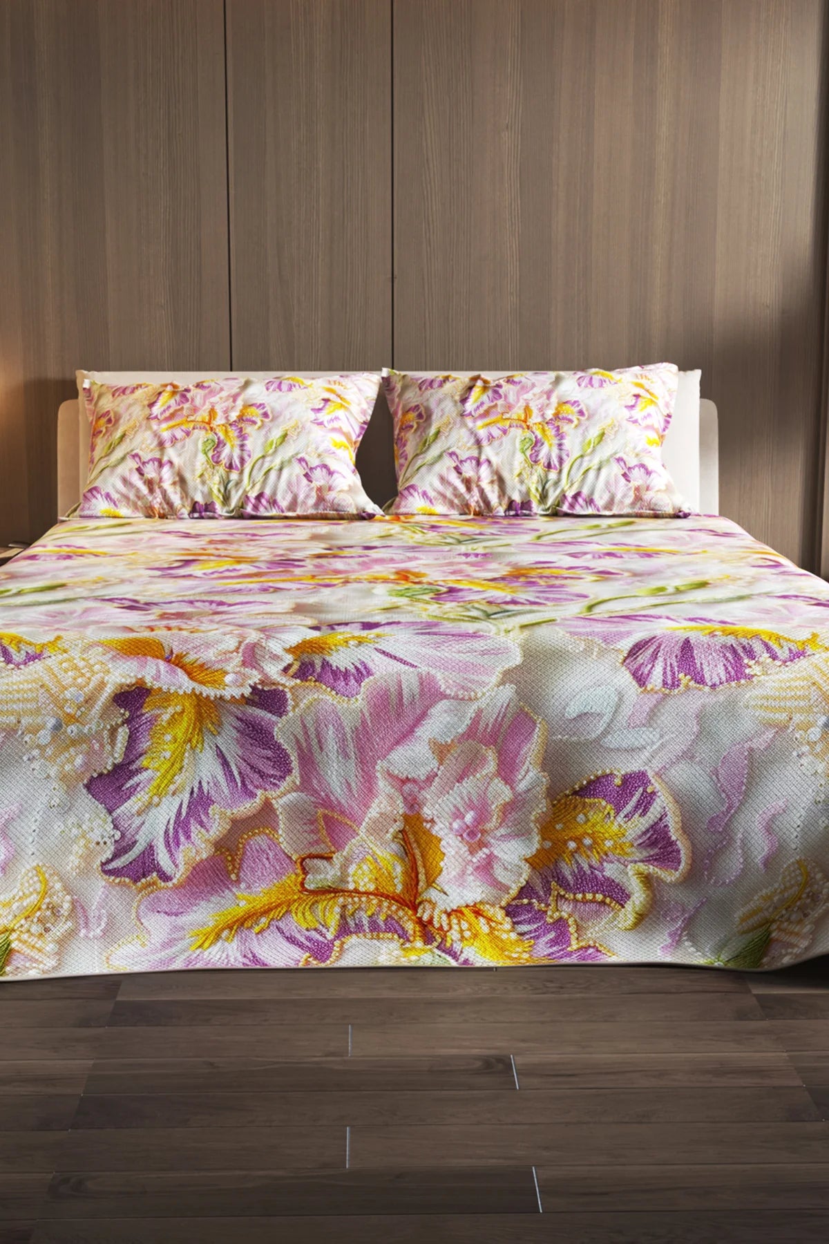 %100 Pamuk Çift Kişilik Pike Takımı Yatak Örtüsü Özel Dokuma Perla