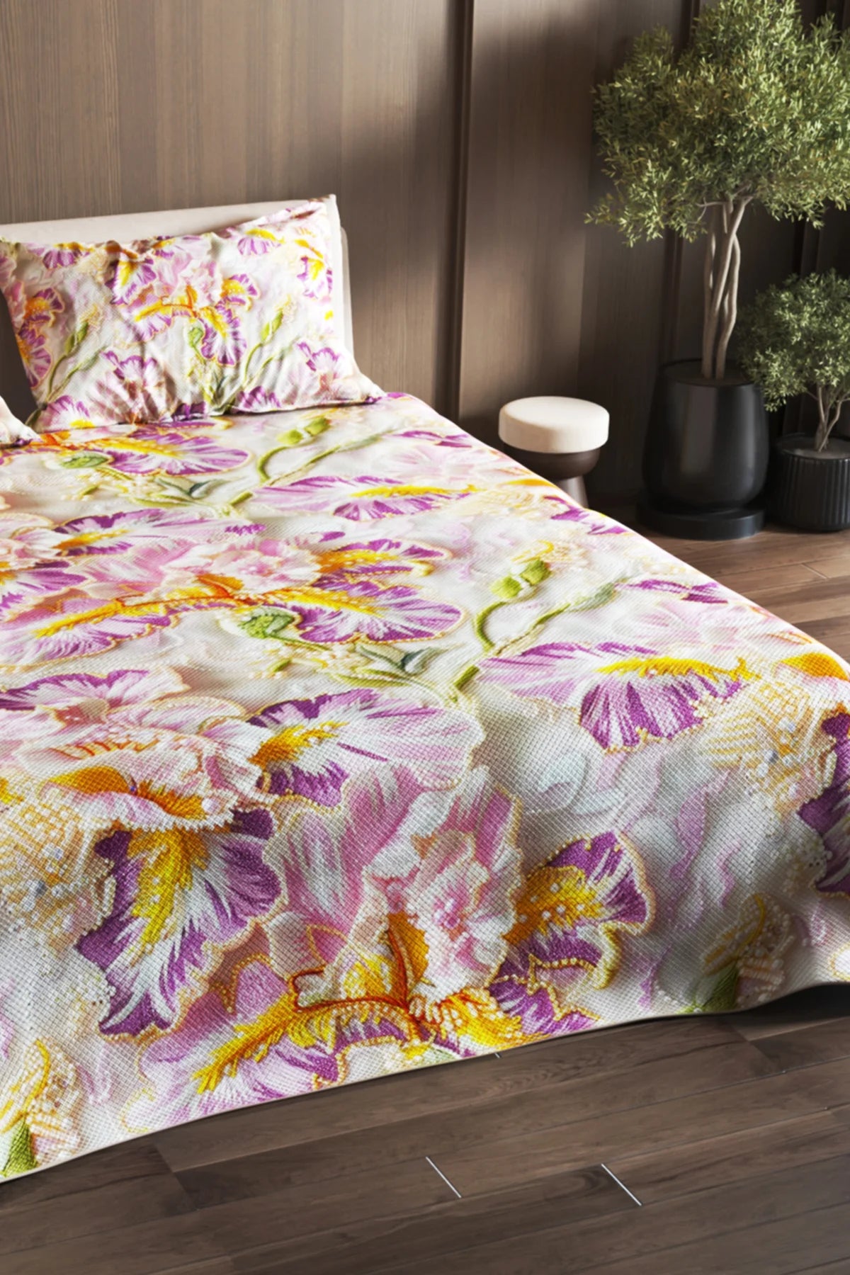 %100 Pamuk Çift Kişilik Pike Takımı Yatak Örtüsü Özel Dokuma Perla