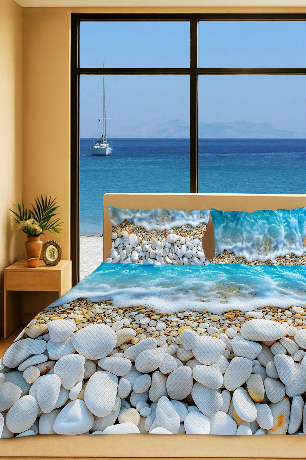 %100 Pamuk Çift Kişilik Pike Takımı Yatak Örtüsü Özel Dokuma Sahil