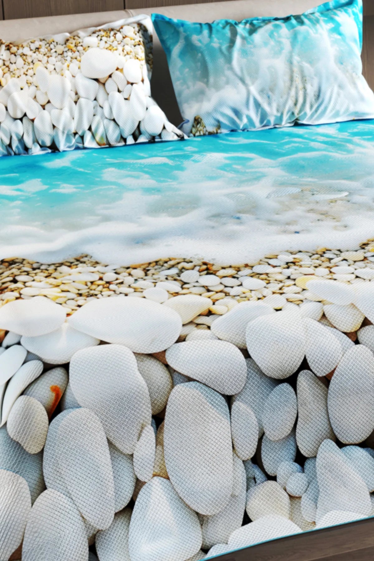 %100 Pamuk Çift Kişilik Pike Takımı Yatak Örtüsü Özel Dokuma Sahil