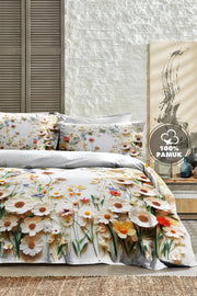 %100 Pamuk Percale Çeyizlik Luxury 5D Dijital Çift Kişilik Nevresim Takımı Dancing Roses