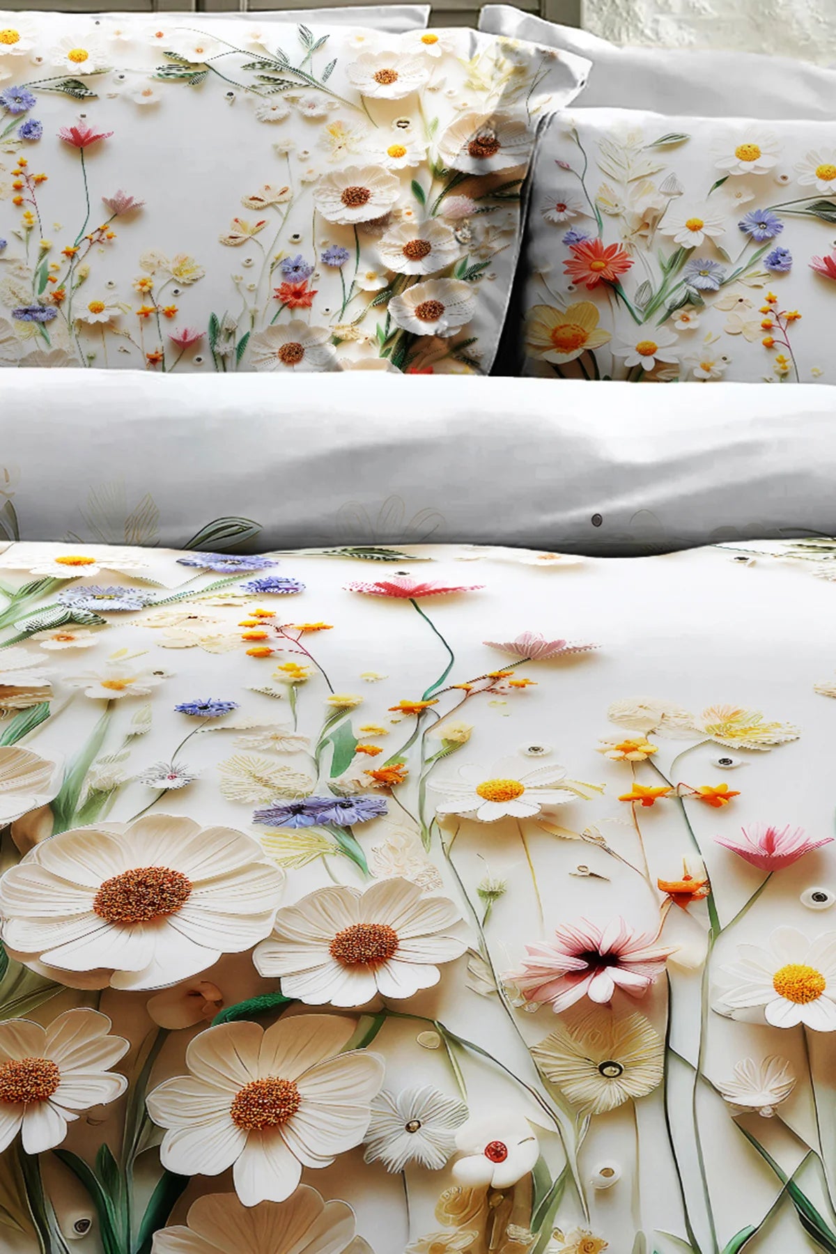 %100 Pamuk Percale Çeyizlik Luxury 5D Dijital Çift Kişilik Nevresim Takımı Dancing Roses