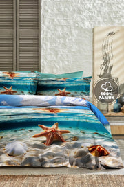 %100 Pamuk Percale Çeyizlik Luxury 5D Dijital Çift Kişilik Nevresim Takımı Deep Sea