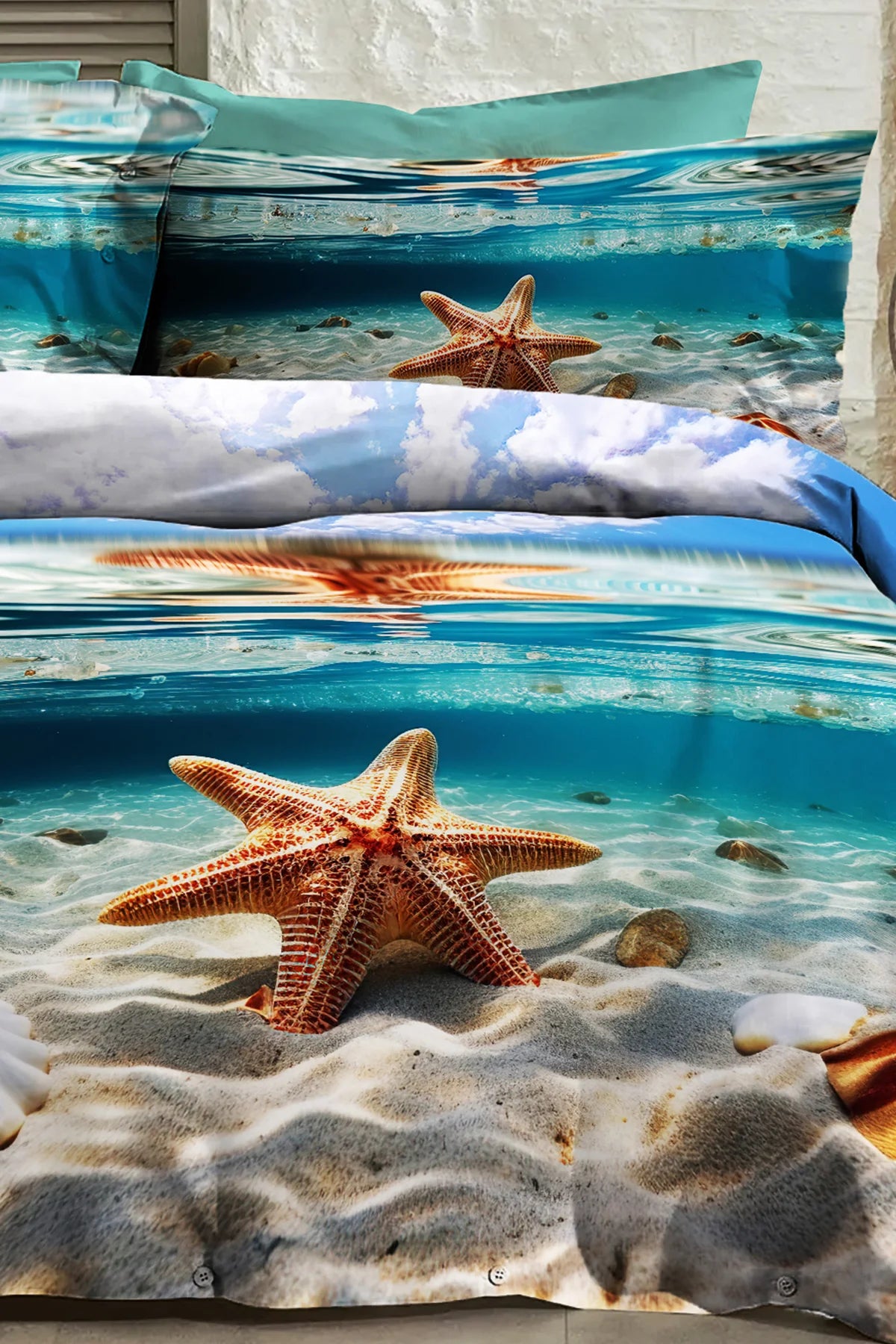 %100 Pamuk Percale Çeyizlik Luxury 5D Dijital Çift Kişilik Nevresim Takımı Deep Sea
