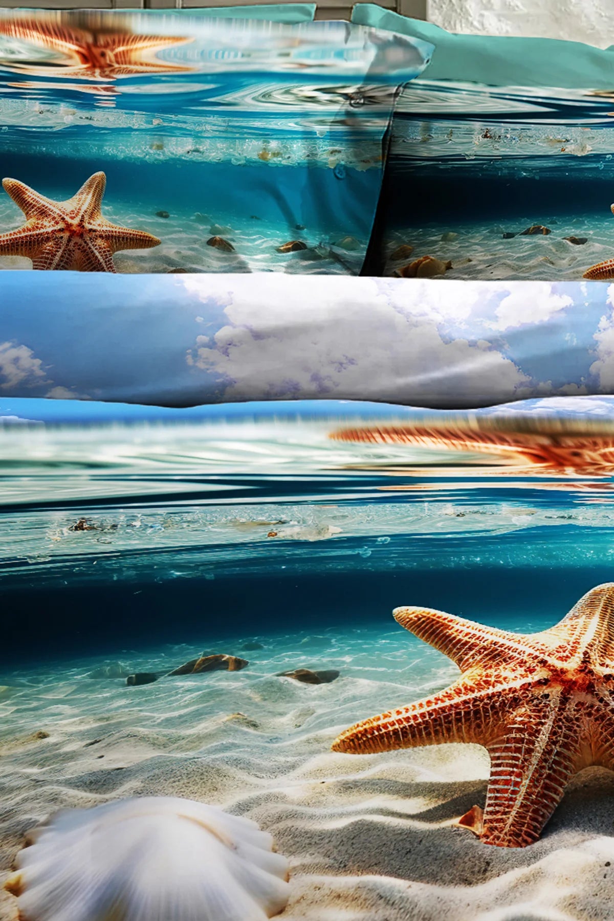%100 Pamuk Percale Çeyizlik Luxury 5D Dijital Çift Kişilik Nevresim Takımı Deep Sea