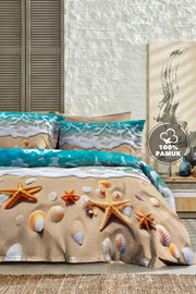 %100 Pamuk Percale Çeyizlik Luxury 5D Dijital Çift Kişilik Nevresim Takımı Deniz Yıldızları