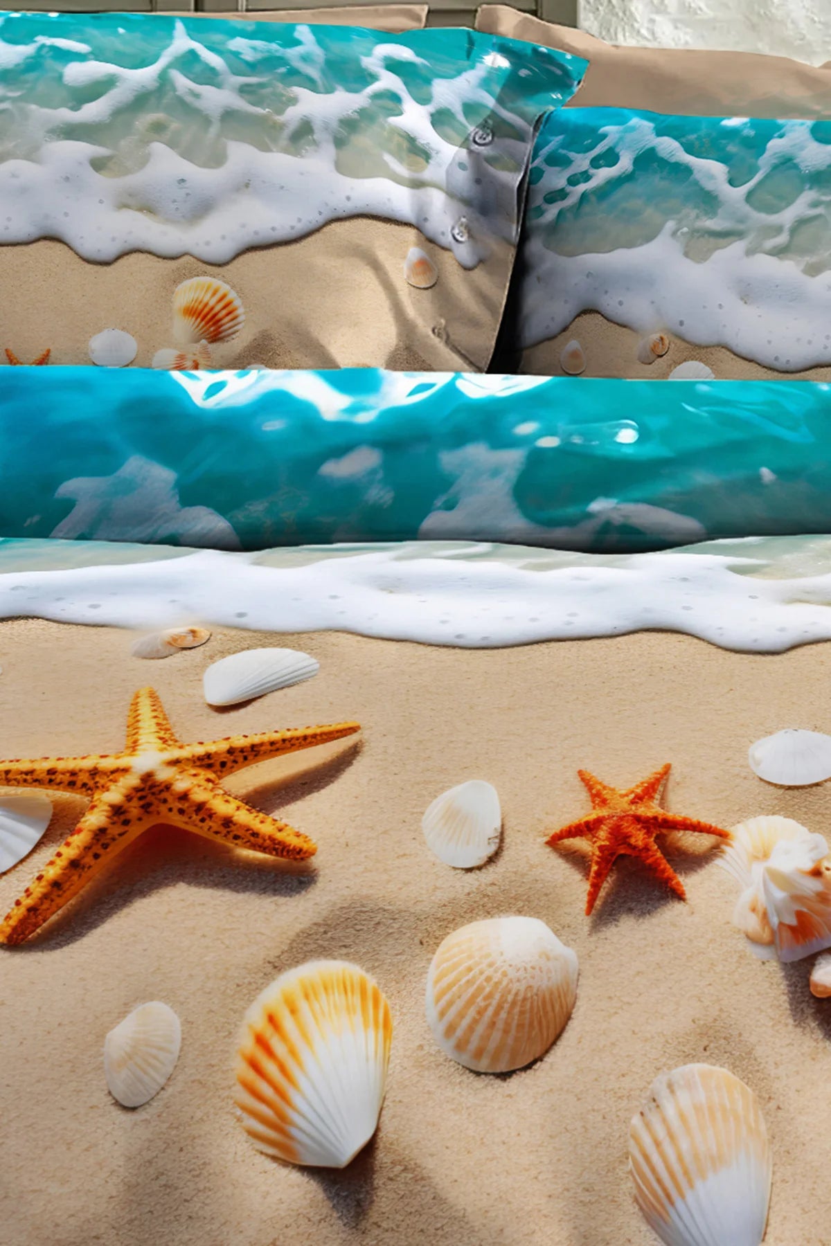 %100 Pamuk Percale Çeyizlik Luxury 5D Dijital Çift Kişilik Nevresim Takımı Deniz Yıldızları