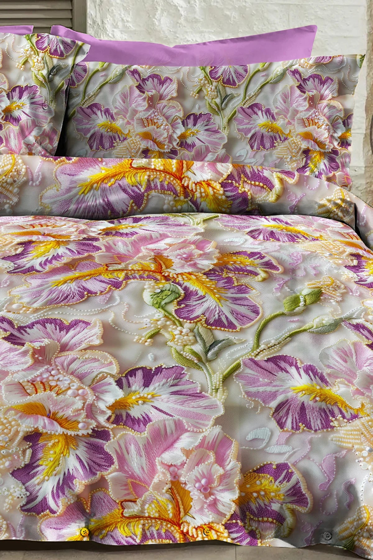 %100 Pamuk Percale Çeyizlik Luxury 5D Dijital Çift Kişilik Nevresim Takımı Embroidery Dreams