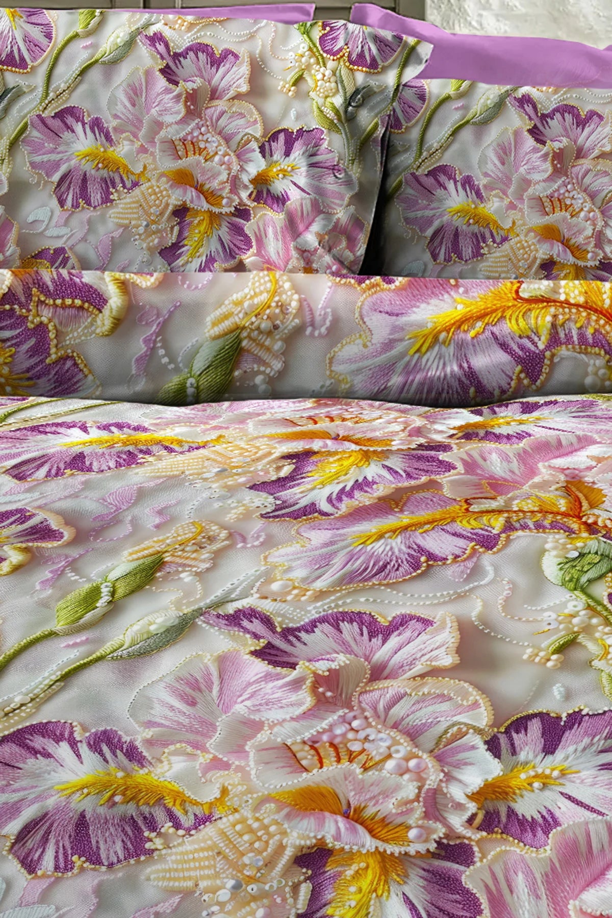 %100 Pamuk Percale Çeyizlik Luxury 5D Dijital Çift Kişilik Nevresim Takımı Embroidery Dreams