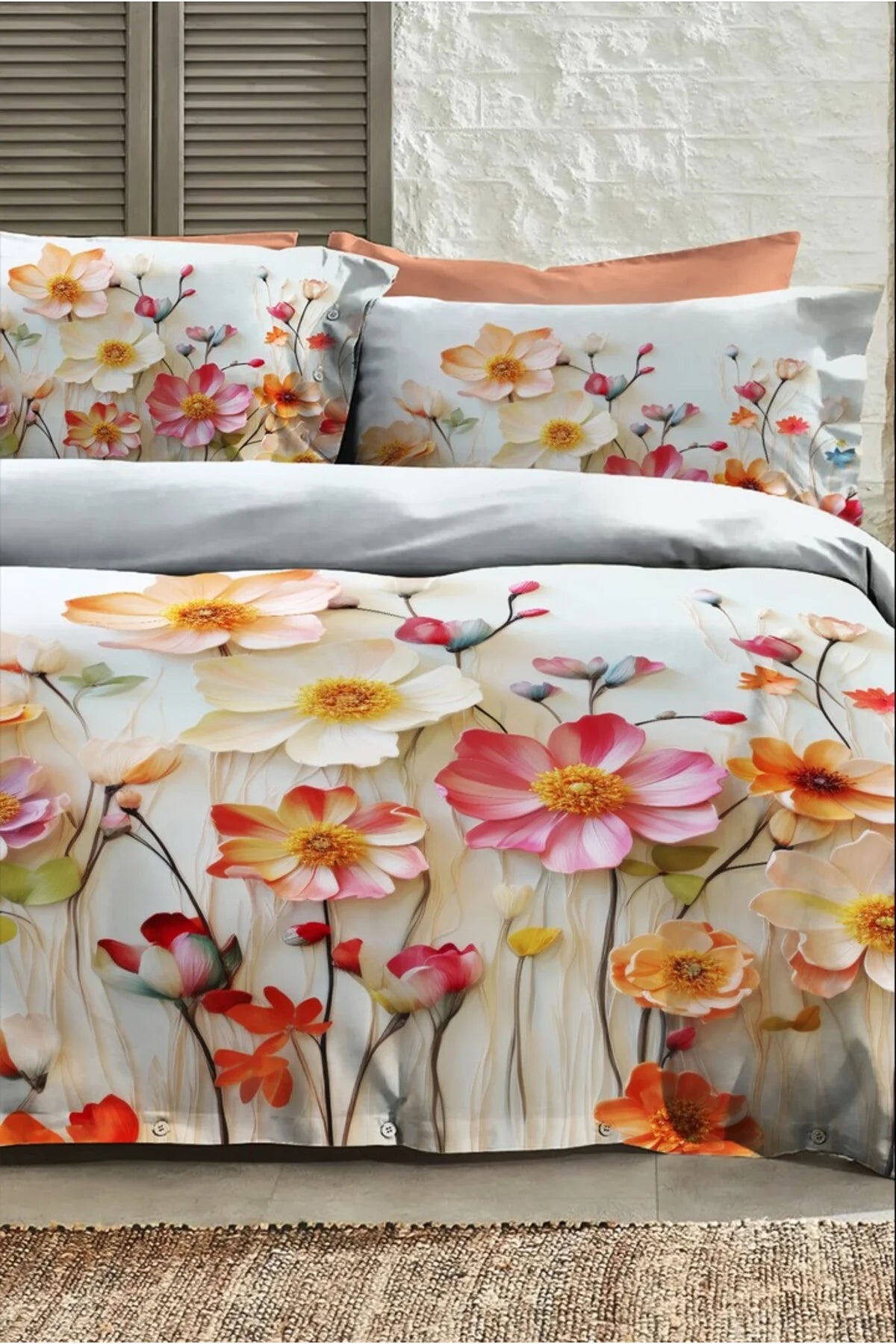 %100 Pamuk Percale Çeyizlik Luxury 5D Dijital Çift Kişilik Nevresim Takımı Flowers Of Dream