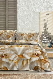 %100 Pamuk Percale Çeyizlik Luxury 5D Dijital Çift Kişilik Nevresim Takımı Gold