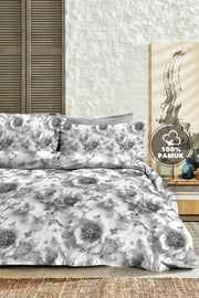 %100 Pamuk Percale Çeyizlik Luxury 5D Dijital Çift Kişilik Nevresim Takımı Gümüş
