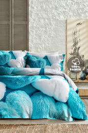 %100 Pamuk Percale Çeyizlik Luxury 5D Dijital Çift Kişilik Nevresim Takımı Hearts Of Fur