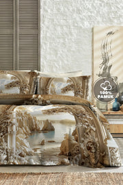 %100 Pamuk Percale Çeyizlik Luxury 5D Dijital Çift Kişilik Nevresim Takımı Kale