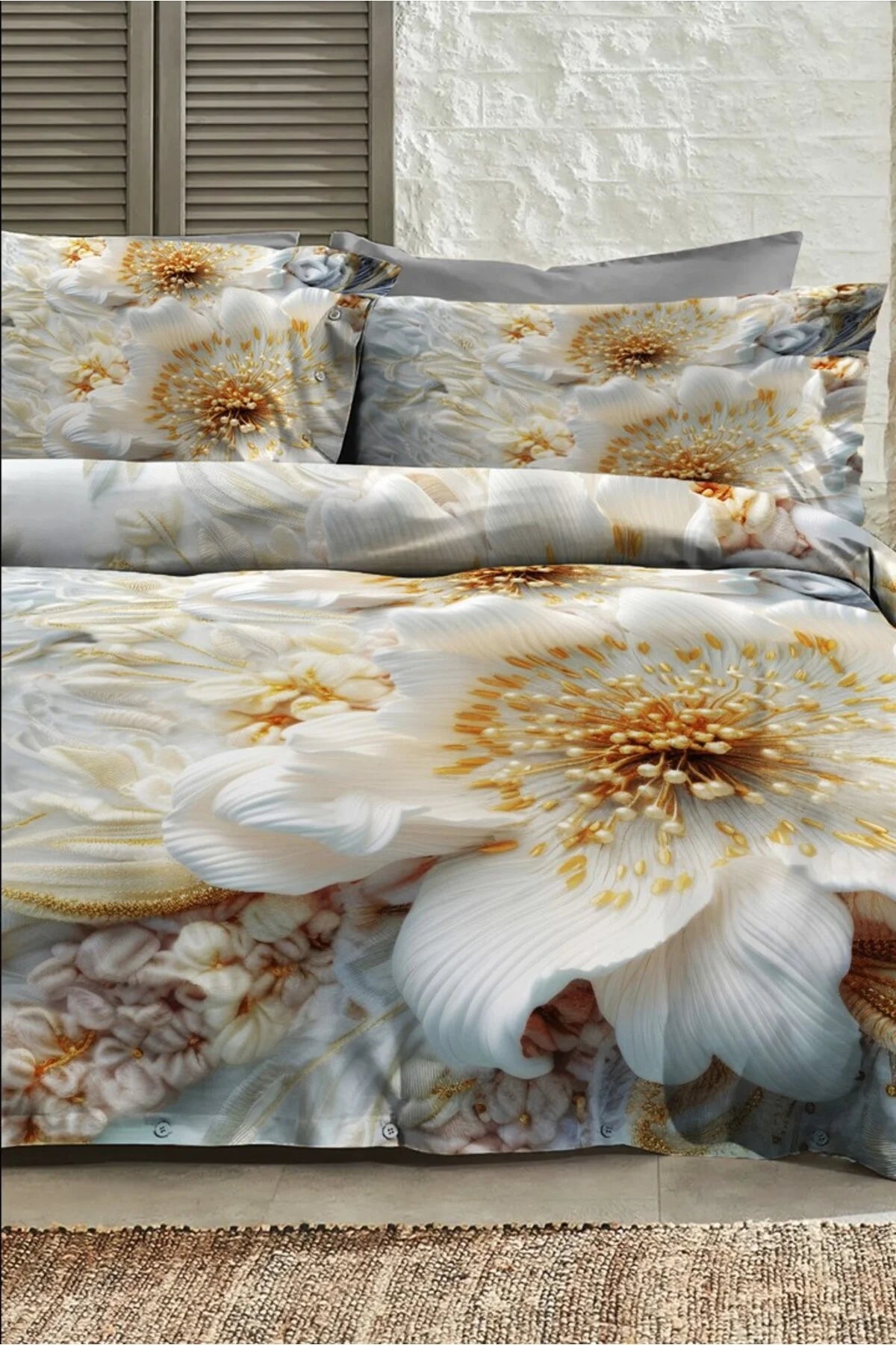 %100 Pamuk Percale Çeyizlik Luxury 5D Dijital Çift Kişilik Nevresim Takımı Orkide Örgüsü