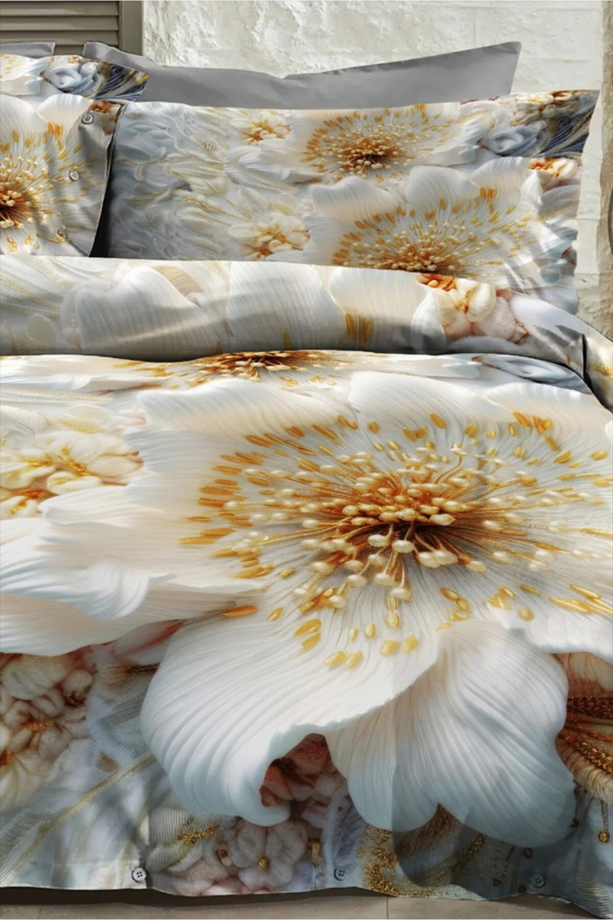 %100 Pamuk Percale Çeyizlik Luxury 5D Dijital Çift Kişilik Nevresim Takımı Nakkaş